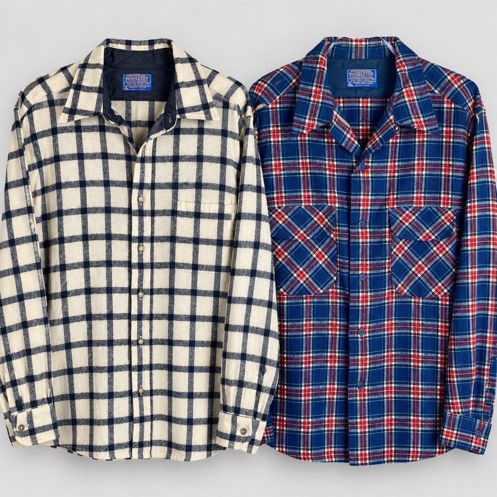 Vintage Pendleton Virgin Wool Plaid Board Shirts Men Large USA Lot of 2